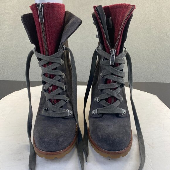 UGG Australia Boots Women sz 8 gray/burgundy zip Lace Up Combat Heel Ladies - Picture 11 of 16